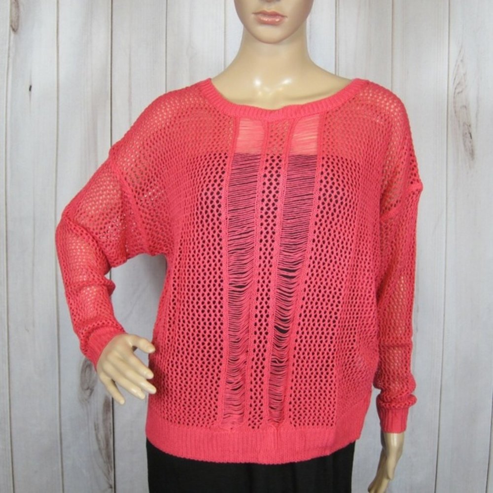 Solemio NWT Pink Open Back Crochet Knit Oversized Sweater Medium / Large